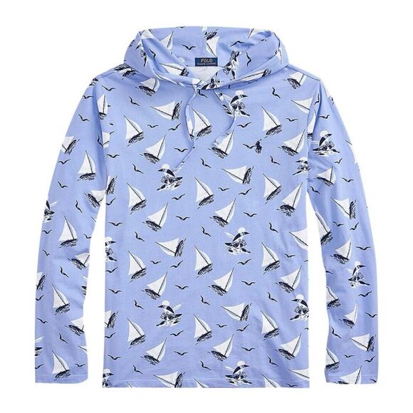 Polo by Ralph Lauren Other - Polo Ralph Lauren Hooded Cotton Jersey Men L Blue Sailing Bear Print Long Sleeve